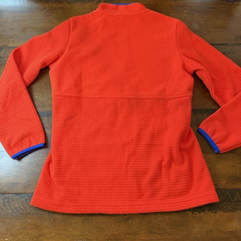 Lands' End Jacket Womens Medium Orange Fleece Full Zip Grid Knit Mid Length - Picture 8 of 9